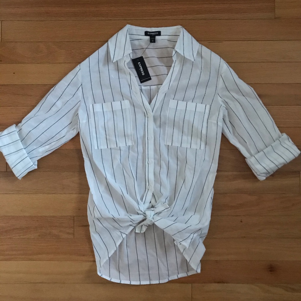 Express striped long sleeve button up top